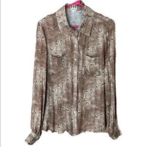 Haute Hippie 100% Silk Snake Print Long Sleeve Button Up Blouse Top SZ Medium